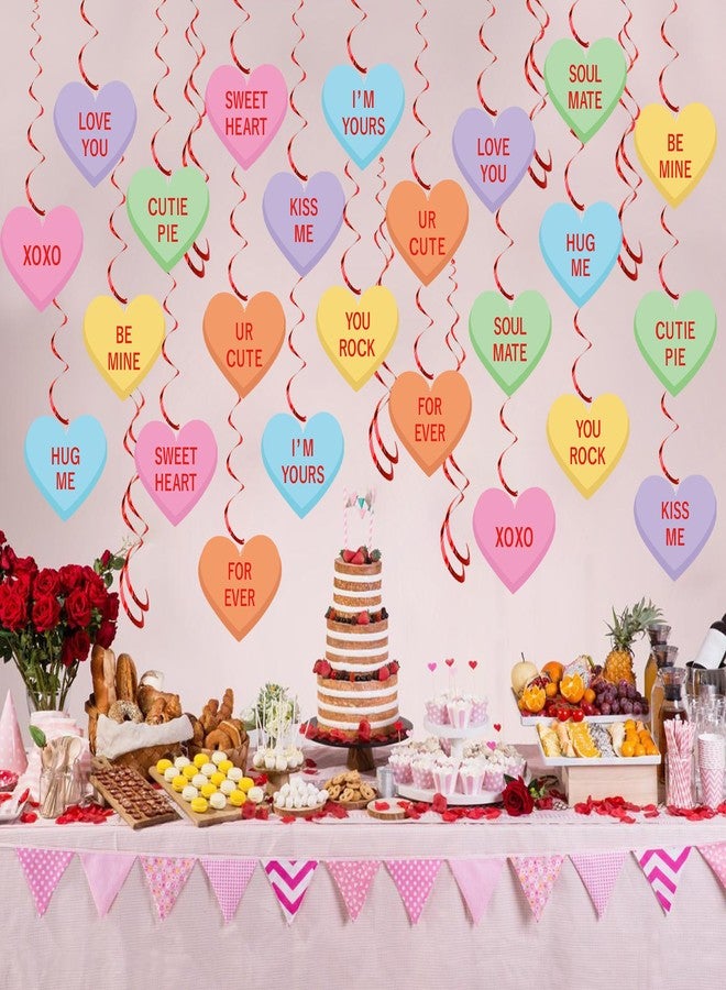 Maniaacer 30 PCS Valentines Day Hanging Swirl Decorations Pre-Strung Candy Heart Hanging Decoration Colorful Conversation Hearts Ceiling Streamers for Valentines Day Party Home Decor - Image 5